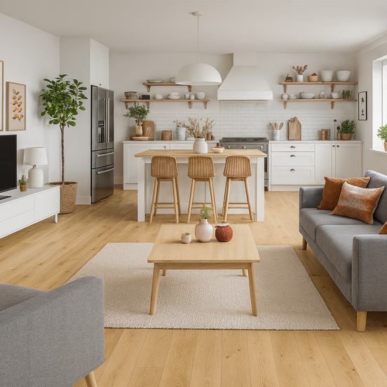 Oak Lugana Natural (Wide Plank) - with a solid oak top layer in matt lacquer