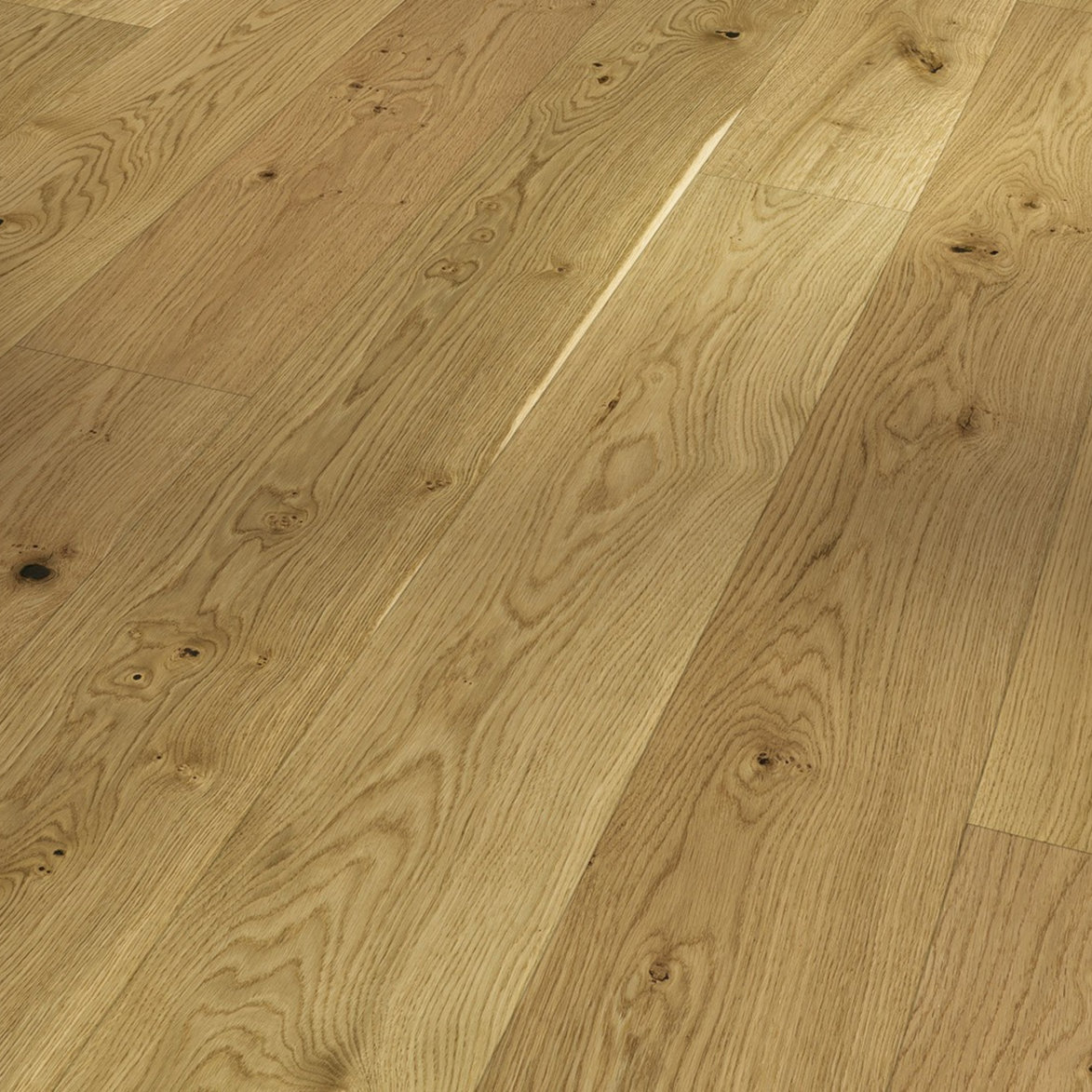 Oak Brushed (Wide Plank, Natur) with a solid oak top layer in matt lacquer finish